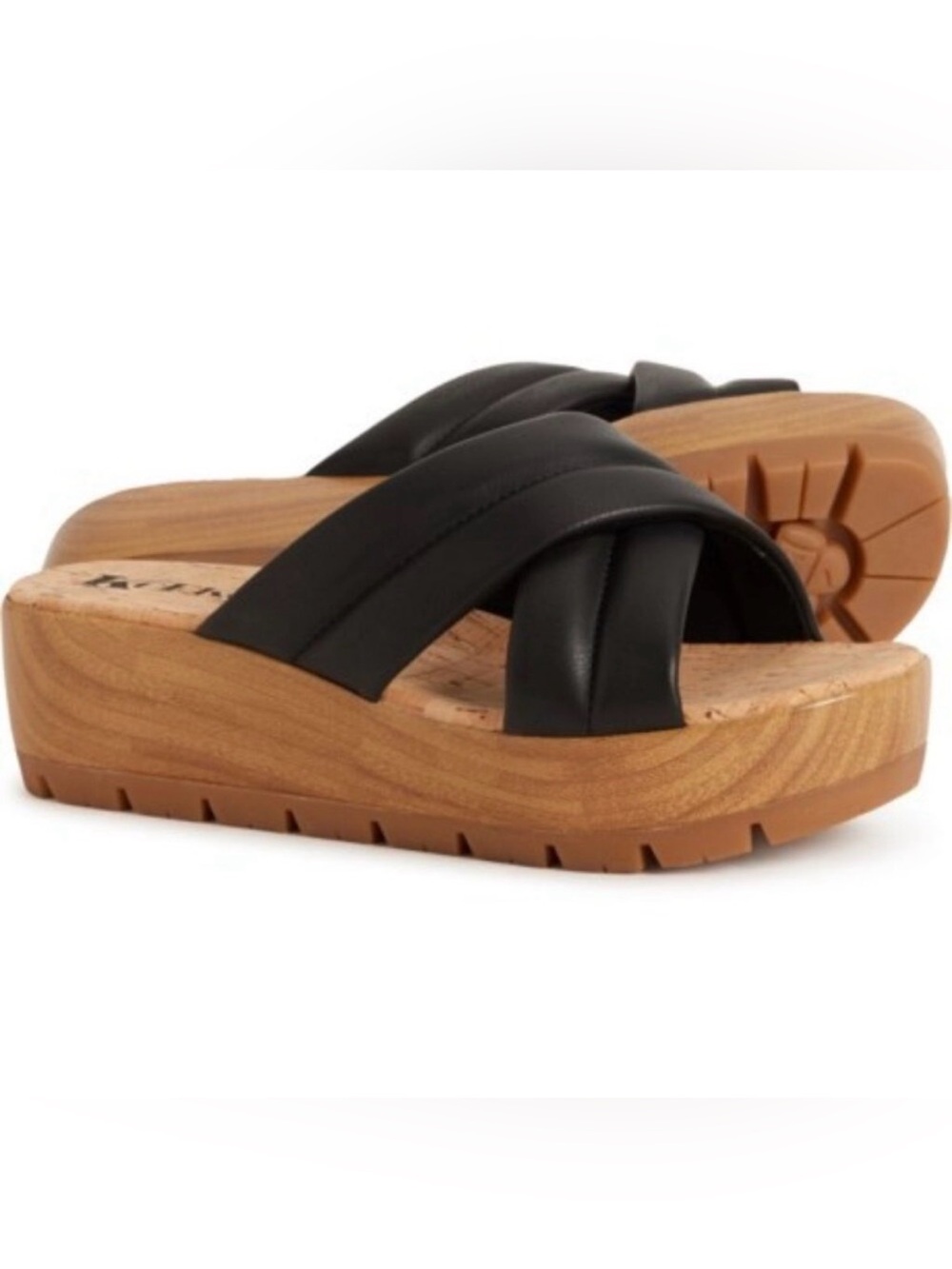 Kork-Ease Faith Criss-cross Black Platform Slide Sandals | Size 8